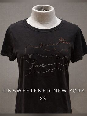 Unsweetened New York Black Minimal Graphic Tee Embroidered Script Top XS
